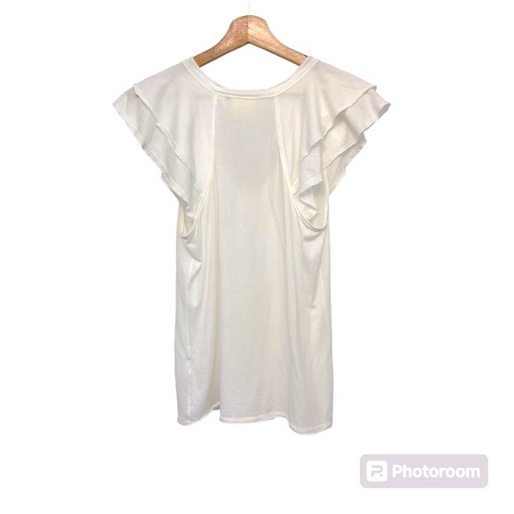 Anthropologie Maeve Catie Flutter Sleeve White V Neck T Shirt Tee Size Small - Picture 6 of 8